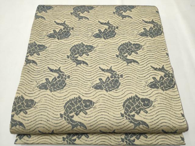 平和屋着物●全通柄袋帯　紬地　荒磯　正絹　逸品　未使用　CAAT8359hy