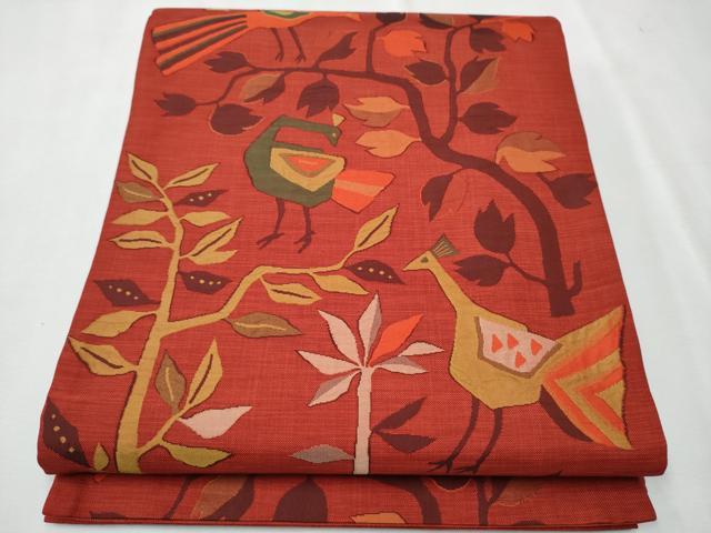 平和屋着物●名門木屋太　今河織物　六通柄袋帯　枝葉鳥文　正絹　逸品　CAAT8365hy