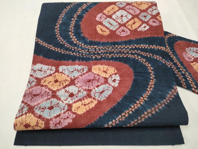 平和屋着物●九寸名古屋帯　紬地　絞り　流水文　正絹　逸品　CAAT8384hy