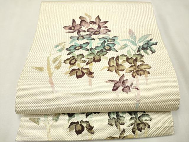 平和屋着物●本場筑前博多織　八寸名古屋帯　草花文　金糸　証紙付き　正絹　逸品　CAAT8387hy