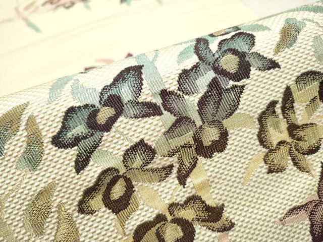 平和屋着物○本場筑前博多織 八寸名古屋帯 草花文 金糸 証紙付き