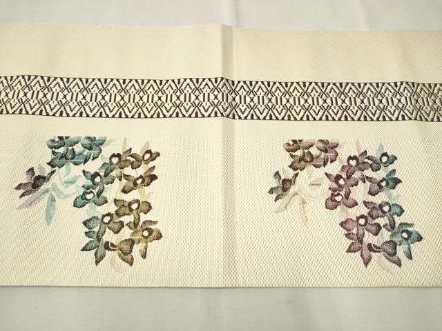 平和屋着物○本場筑前博多織 八寸名古屋帯 草花文 金糸 証紙付き