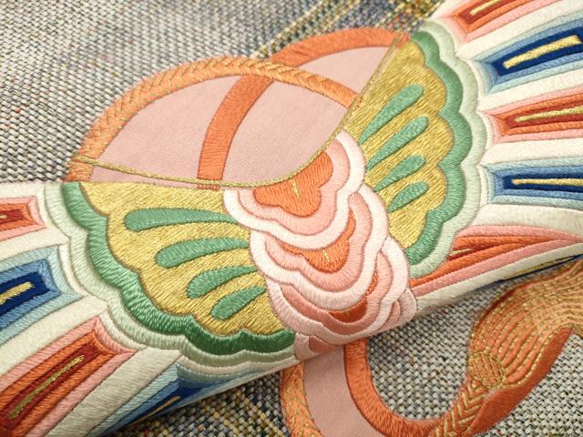平和屋着物○つけ帯 総刺繍 組織 舞蝶文 金糸 正絹 逸品 CAAT8389hy