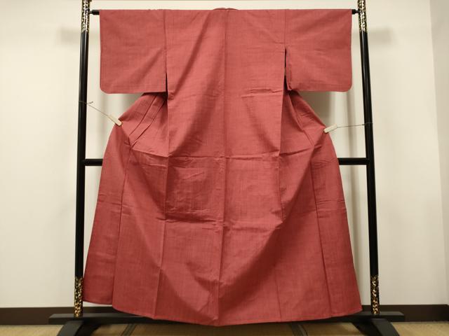 平和屋着物▽上質な紬　単衣　色無地　臙脂色　正絹　逸品　CAAT9212dy 平和屋着物▽上質な紬 単衣 色無地 臙脂色 正絹 逸品 CAAT9212dy