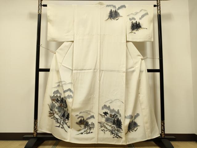 平和屋着物▽訪問着　単衣　手描き　風景文　暈し染め　正絹　逸品　CAAT9220dy