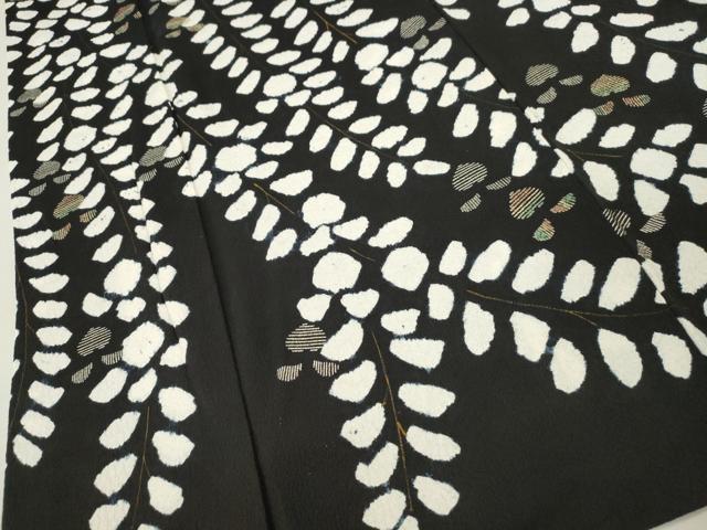 平和屋着物○訪問着 絞り 枝葉文 黒地 金銀彩 正絹 逸品 CAAT9292dy
