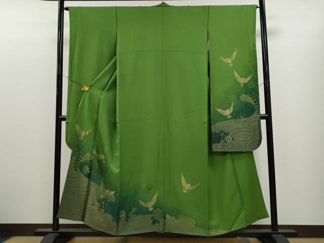 平和屋着物●染色作家　斉藤三才　振袖　寿光織　三歳鳥　暈し染め　金銀糸　正絹　逸品　CAAT9298dy