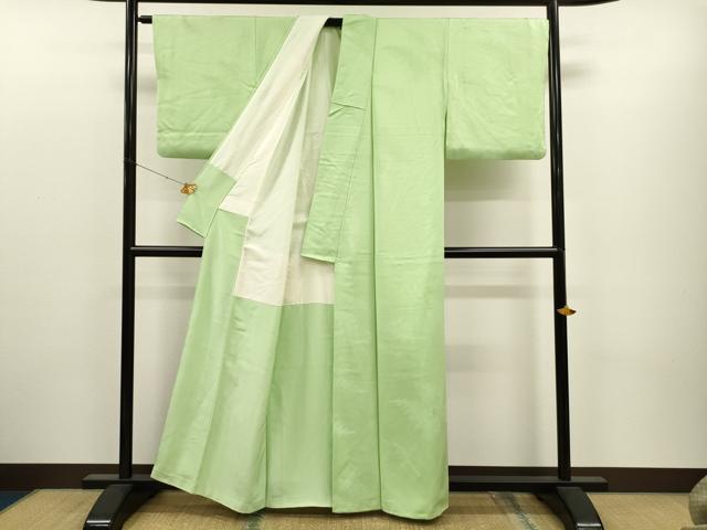 平和屋着物○上質な色無地 笹竹地紋 若菜色 正絹 逸品 CAAT9313dy