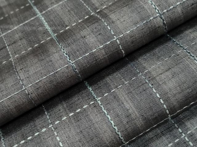 平和屋着物●上質な紬　刺し子　格子柄　正絹　逸品　CAAT9328dy