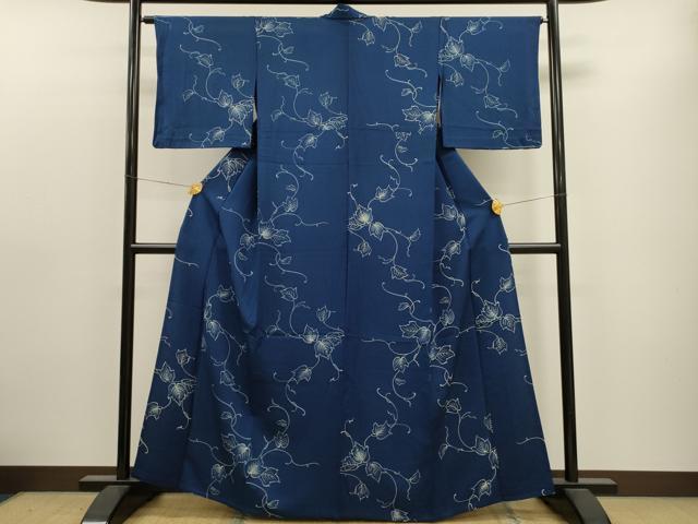 平和屋着物○上質な小紋 総絞り 蔦の葉文 黒地 正絹 逸品