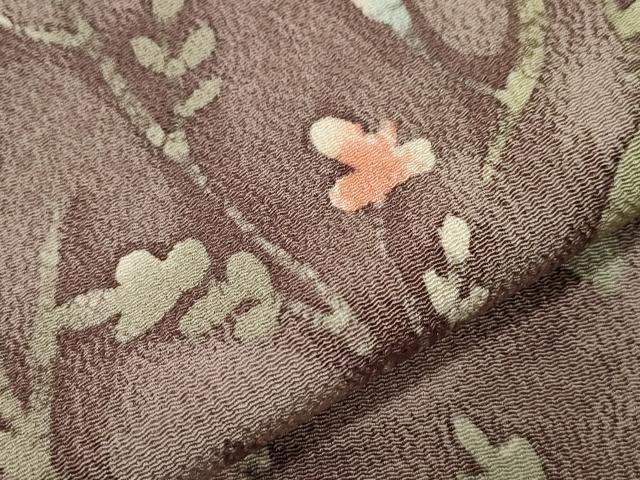 平和屋着物▽上質な小紋 単衣 ろうけつ染め 草花文 鬼しぼ縮緬 正絹