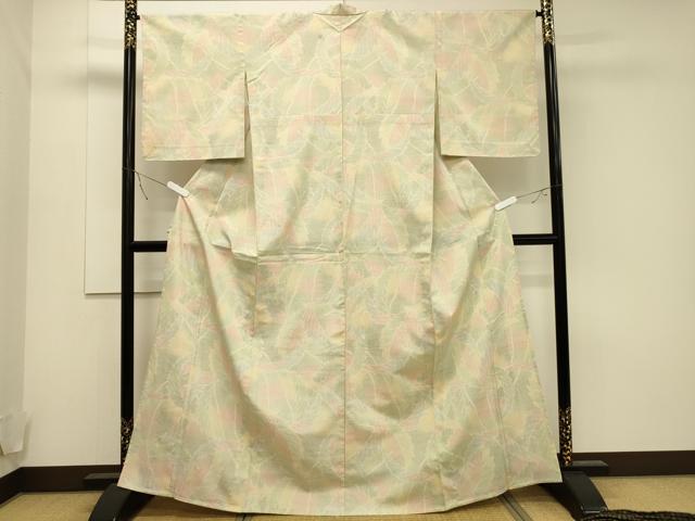 平和屋着物▽本塩沢　単衣　葉尽くし文　正絹　逸品　CAAT9511dy 平和屋着物▽本塩沢 単衣 葉尽くし文 正絹 逸品 CAAT9511dy 【公式通販】