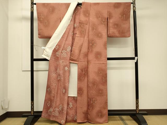 平和屋着物▽上質な小紋 単衣 ろうけつ染め 草木文 暈し染め 正絹