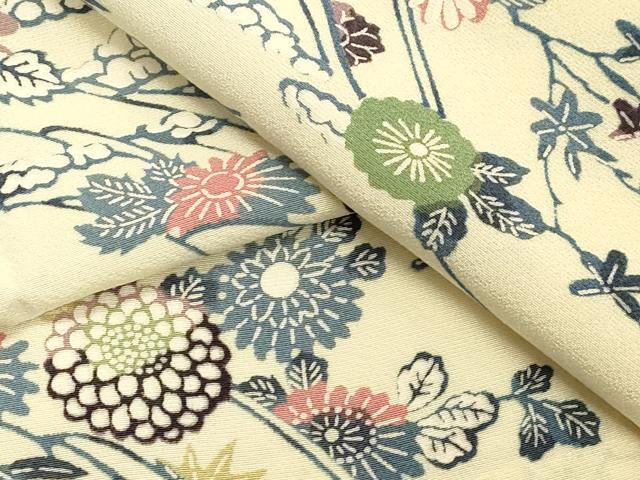 平和屋着物▽上質な小紋　単衣　型染め　草花文　正絹　逸品　CAAT9514dy