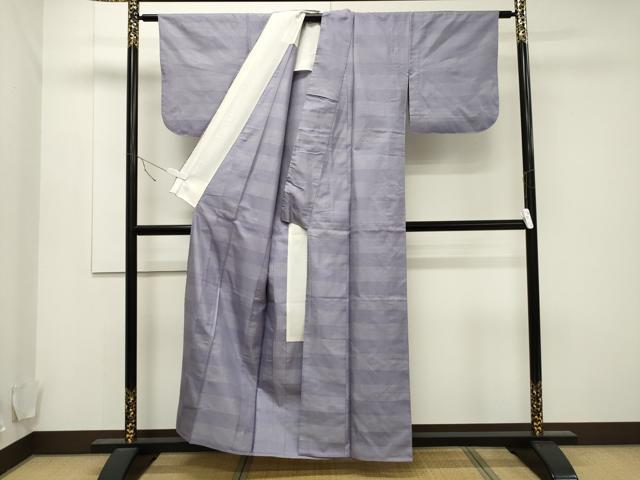 平和屋着物▽上質な紬 単衣 120亀甲 横段文 正絹 逸品