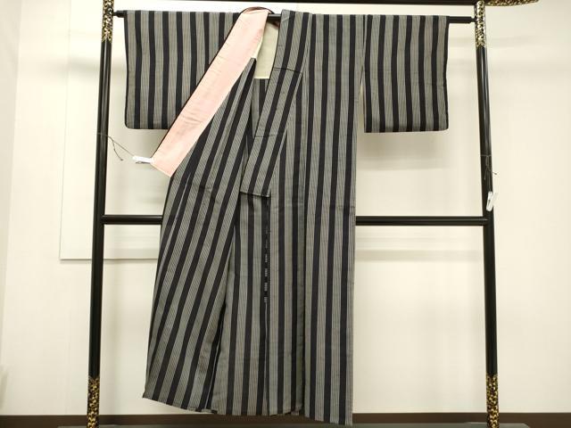 平和屋着物▽上質な紬　単衣　縞　正絹　逸品　CAAT9536dy 平和屋着物▽上質な紬 単衣 縞 正絹 逸品 CAAT9536dy