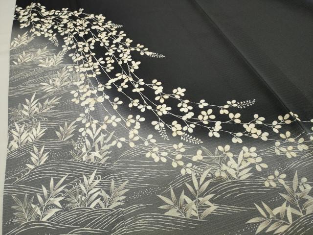 平和屋着物＊夏物 訪問着 絽縮緬 立波萩文 暈し染め 黒地