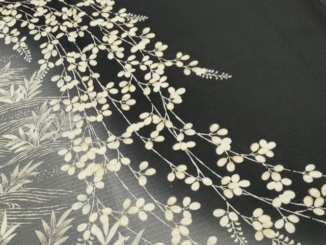 平和屋着物＊夏物 訪問着 絽縮緬 立波萩文 暈し染め 黒地