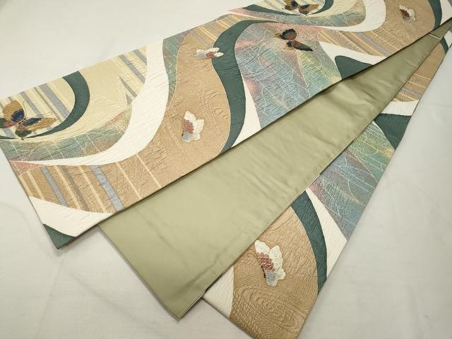 平和屋着物○博多織 鵬翔 全通柄袋帯 ふくれ織 舞蝶文