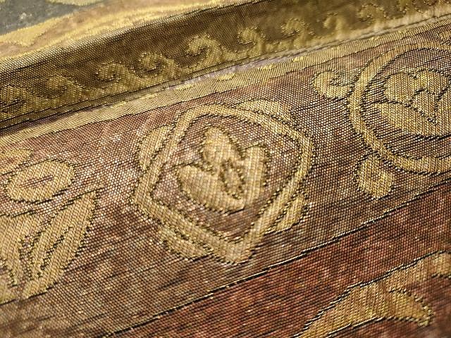 平和屋着物○西陣 老舗 渡文謹製 手織 六通柄袋帯 兎 横段花唐草文 彩