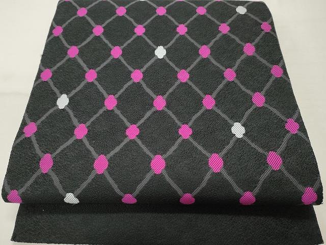 平和屋着物●八寸名古屋帯　菱吉祥文　黒地　正絹　逸品　CAAU1064yk