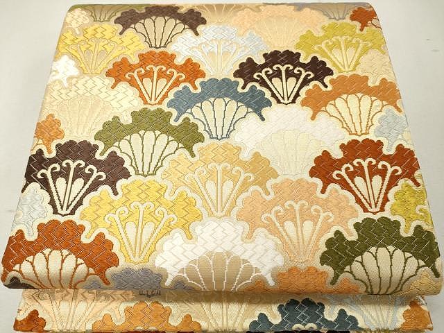 平和屋着物●六通柄袋帯　唐織　雪輪取青海文様　金糸　正絹　逸品　CAAU1096yk