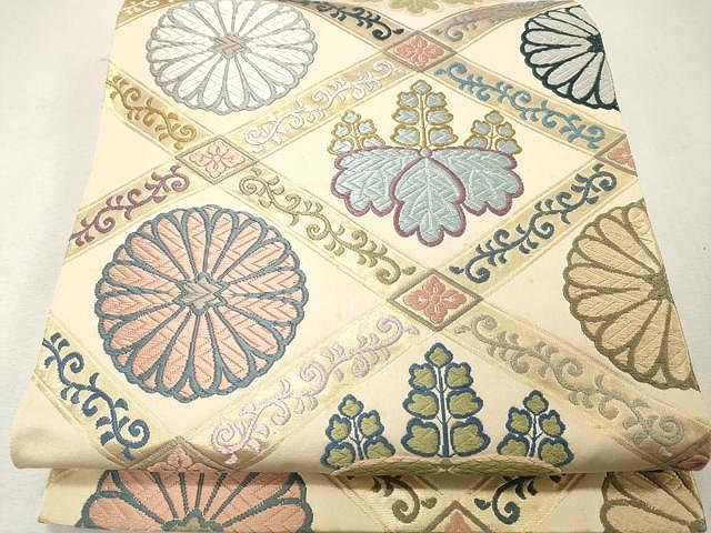 平和屋着物●六通柄袋帯　唐織　紅花染　能装文様　金糸　正絹　逸品　CAAX1292hy