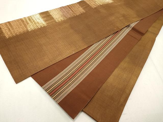 平和屋着物●両面　全通柄袋帯　紬地　杢目絞り　霞文　正絹　逸品　CAAU1118yk