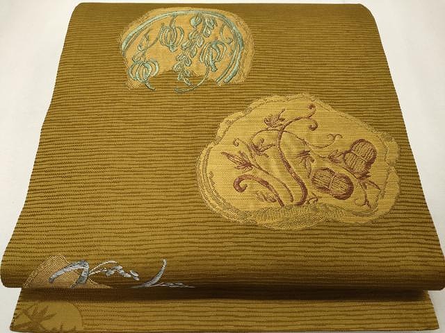 平和屋着物●太鼓柄袋帯　枝花唐草文　金糸　正絹　逸品　CAAU1119yk