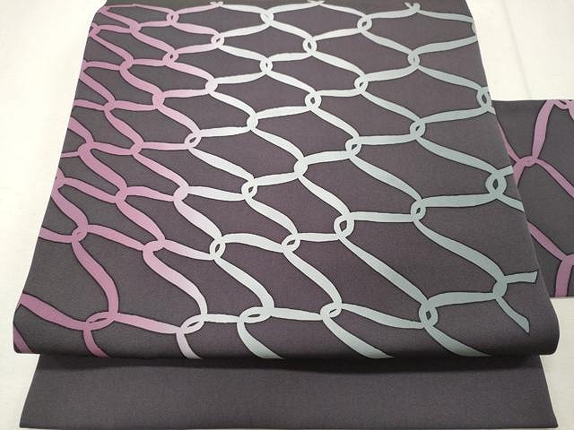 平和屋着物●塩瀬　九寸名古屋帯　型染め　網目文　正絹　逸品　CAAU1122yk