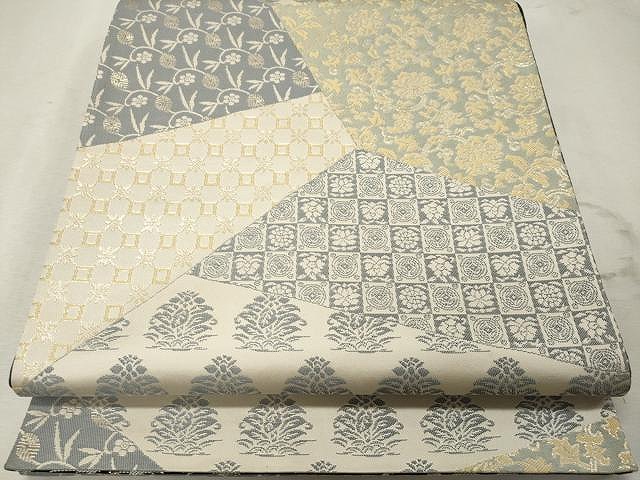 平和屋着物○六通柄袋帯 切り嵌め花唐草文 名物裂 金糸