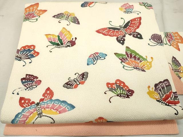 平和屋着物●九寸名古屋帯　型染め　舞蝶文　鬼しぼ縮緬　正絹　逸品　CAAU1167yk