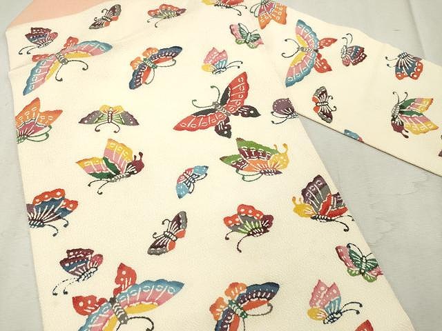 平和屋着物○九寸名古屋帯 型染め 舞蝶文 鬼しぼ縮緬