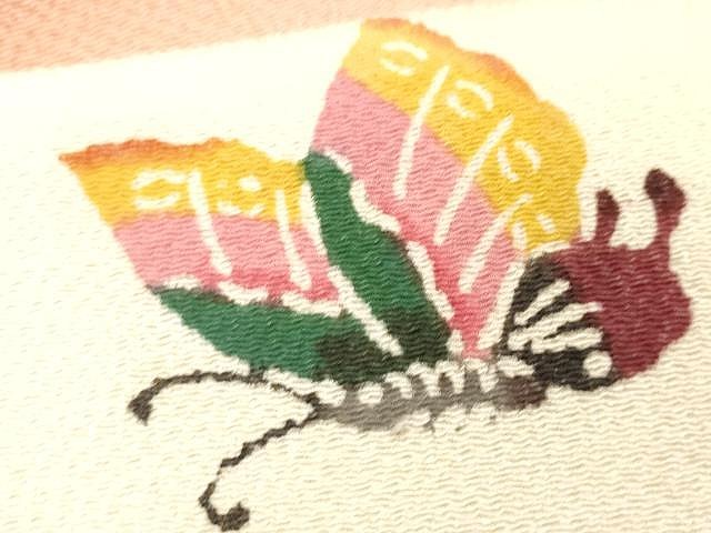 平和屋着物○九寸名古屋帯 型染め 舞蝶文 鬼しぼ縮緬