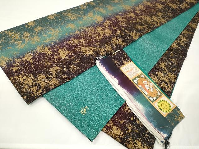 平和屋着物○全通柄袋帯 紬地 霞文 金彩 正絹 逸品 CAAT8134hy