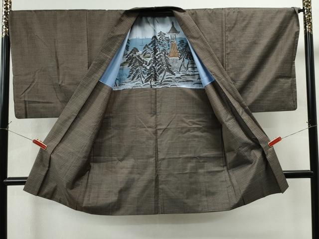 平和屋着物○男性 本場大島紬 アンサンブル 変わり格子 正絹 逸品