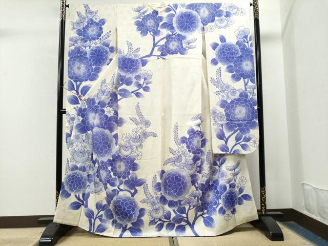 にょん様専用 正絹 振袖フルセット 孔雀柄 パープル系藤色×クリーム