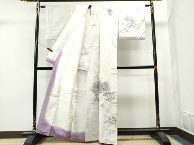 平和屋着物○本場大島紬 白大島 7マルキ 牡丹文 正絹 逸品 未使用