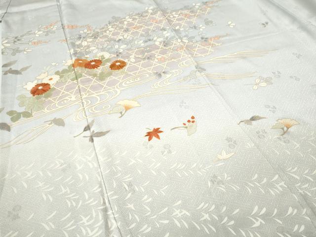 平和屋着物○訪問着 刺繍 竜田川網目菊花文 暈し染め 金彩 正絹