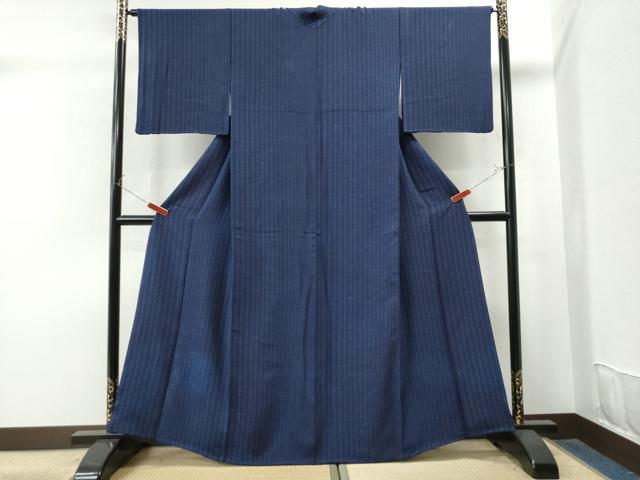 平和屋着物●上質な小紋　藍染　古庄紀治　伊と幸　吹き寄せ花文　証紙付き　正絹　逸品　CAAU1646yc 平和屋着物○上質な小紋 藍染 古庄紀治 伊と幸 吹き寄せ花