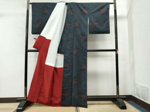 平和屋着物○本場大島紬 9マルキ 扇面吉祥花文 正絹 逸品 CAAU9609vf