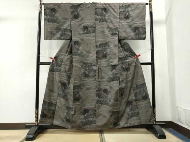 平和屋着物○本場大島紬 カタス9マルキ 雲取り流水花文 正絹 逸品