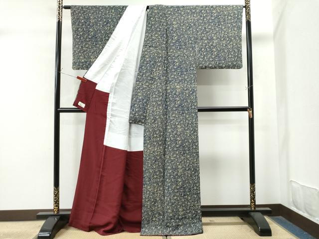 平和屋着物○上質な小紋 型染め 花尽くし やまと金ラベル 正絹 逸品