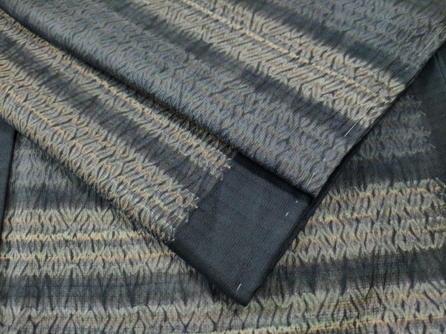 平和屋着物●上質な紬　杢目絞り　横段文　正絹　逸品　未使用　CAAU1668yc