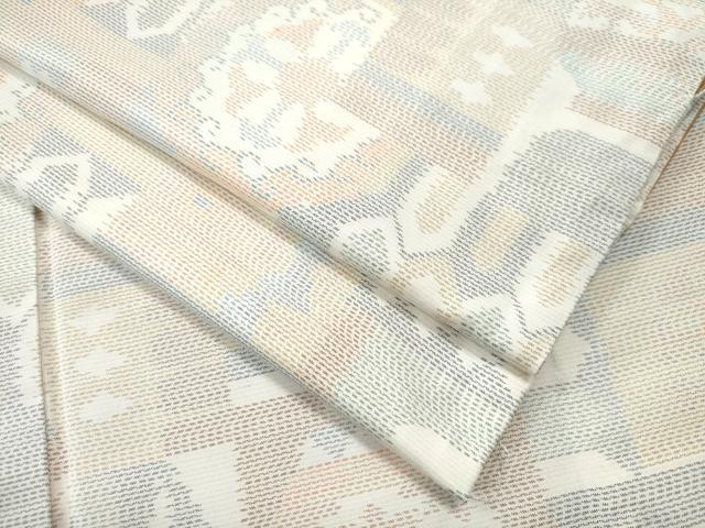 平和屋着物●上質な紬　白大島　吉祥花唐草文　正絹　逸品　CAAU1685yc