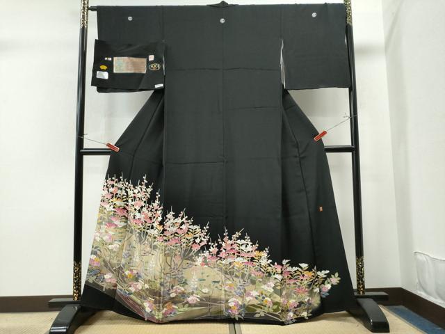 平和屋着物●豪華黒留袖　友禅　作家物　花鳥文　暈し染め　反端付き　正絹　逸品　CAAU1690yc