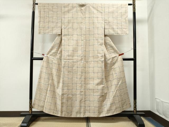 平和屋着物▽上質な紬 単衣 矢羽文 綿 逸品 AAAV2811fy