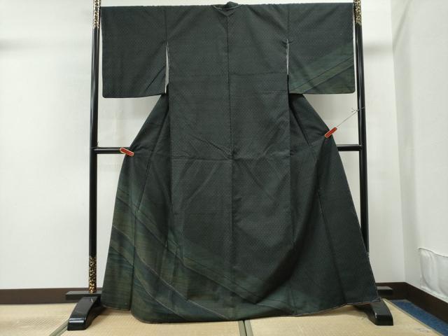 平和屋着物●訪問着　紬地　霞吉祥文　黒地　正絹　逸品　未使用　CAAU1716yc