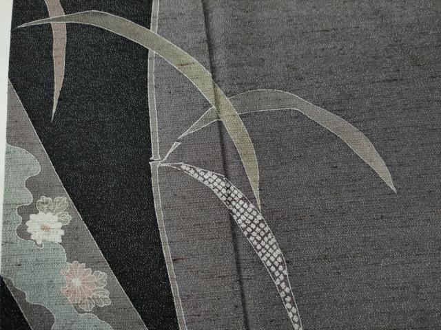 平和屋着物○訪問着 作家物 紬地 笹竹吉祥花文 銀通し
