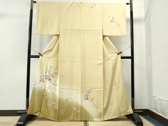 平和屋着物●訪問着　友禅　枝花文　暈し染め　正絹　逸品　CAAU1733yc